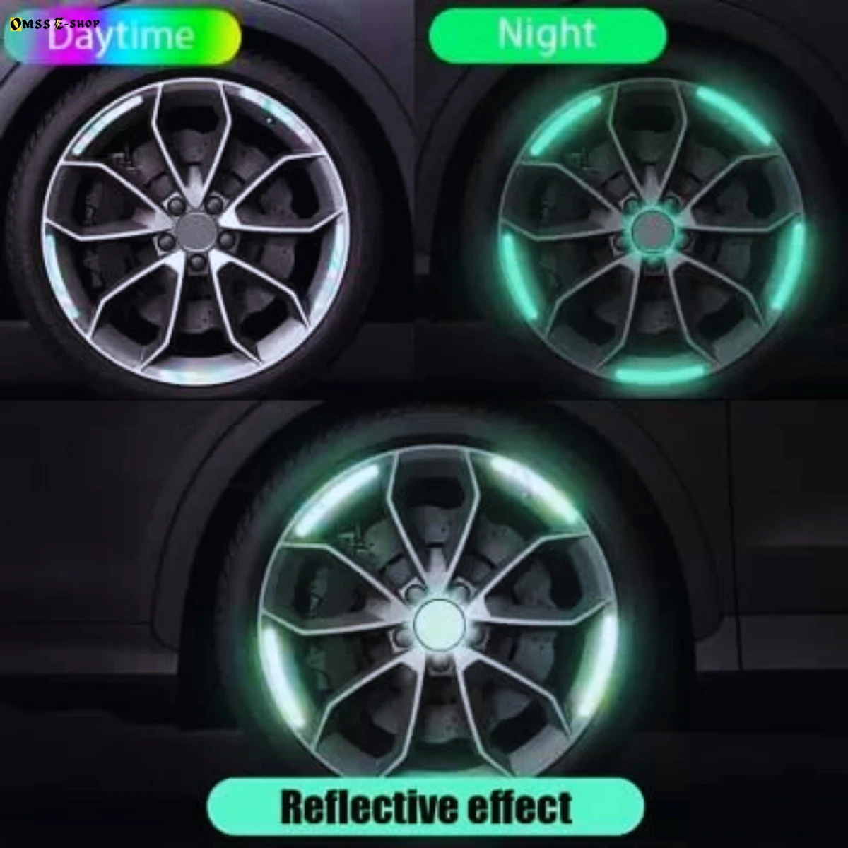 20pcs 3D Reflective Night Safety Wheel Tire Rim Stripe Sticker for Car,Motorcycle,Bicycle,Bike Stripe Universal Anti-Scratch Reflective Rim Stickers