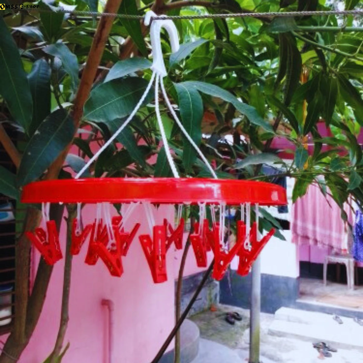 Plastic Hanging Cloth Drying Stand Hanger with 18 Clips/pegs, Baby Clothes Hanger Stand, Round Shape Hanger