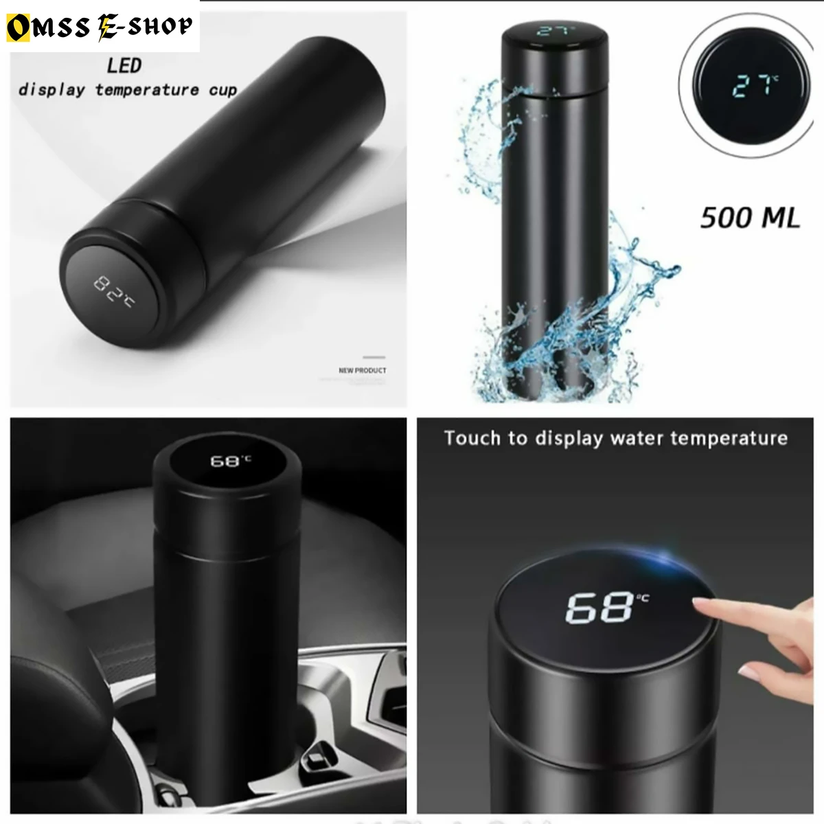 500Ml Smart Thermos Cup, Led Temperature Display Water Bottle, Stainless Steel Vacuum Travel Mug For 24 Hours, Hot And Cold Tea Coffee Vacuum Thermoses Cup For School, Home, Office
