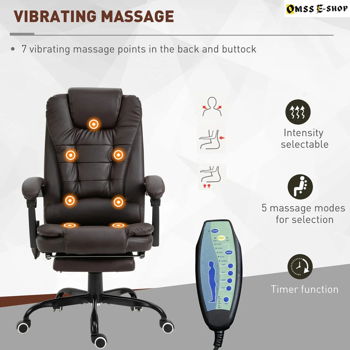 Vinsetto 7-Point Vibrating Massage Office Chair High Back Executive Recliner with Lumbar Support, Footrest, Reclining Back, Adjustable Height, Black