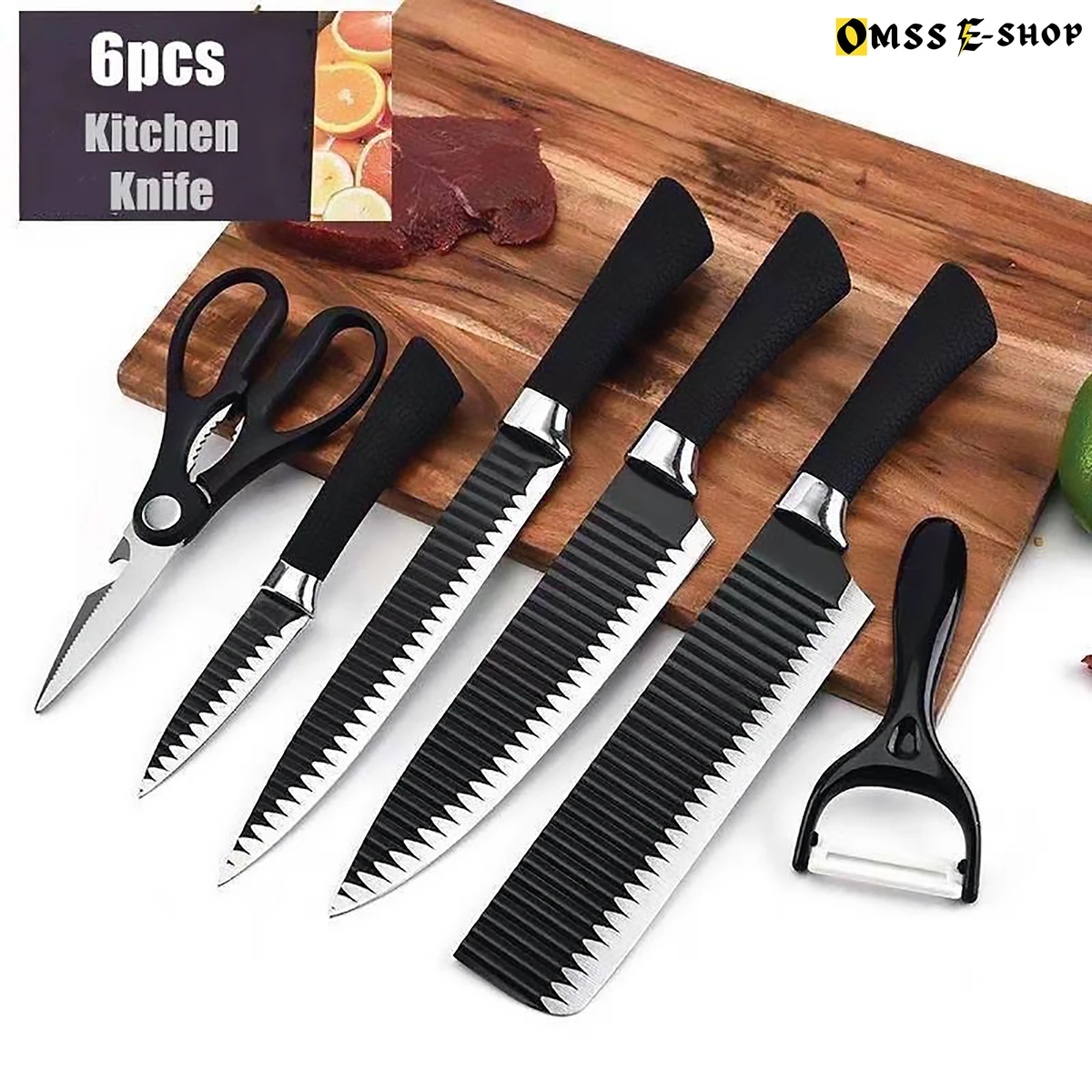 6PCS Kitchen Knife Set, Comfort PRO Series, HIGH Carbon Stainless Steel Knives, Kitchen Carving Cleaver Scissor Knife RP-600DH-RE