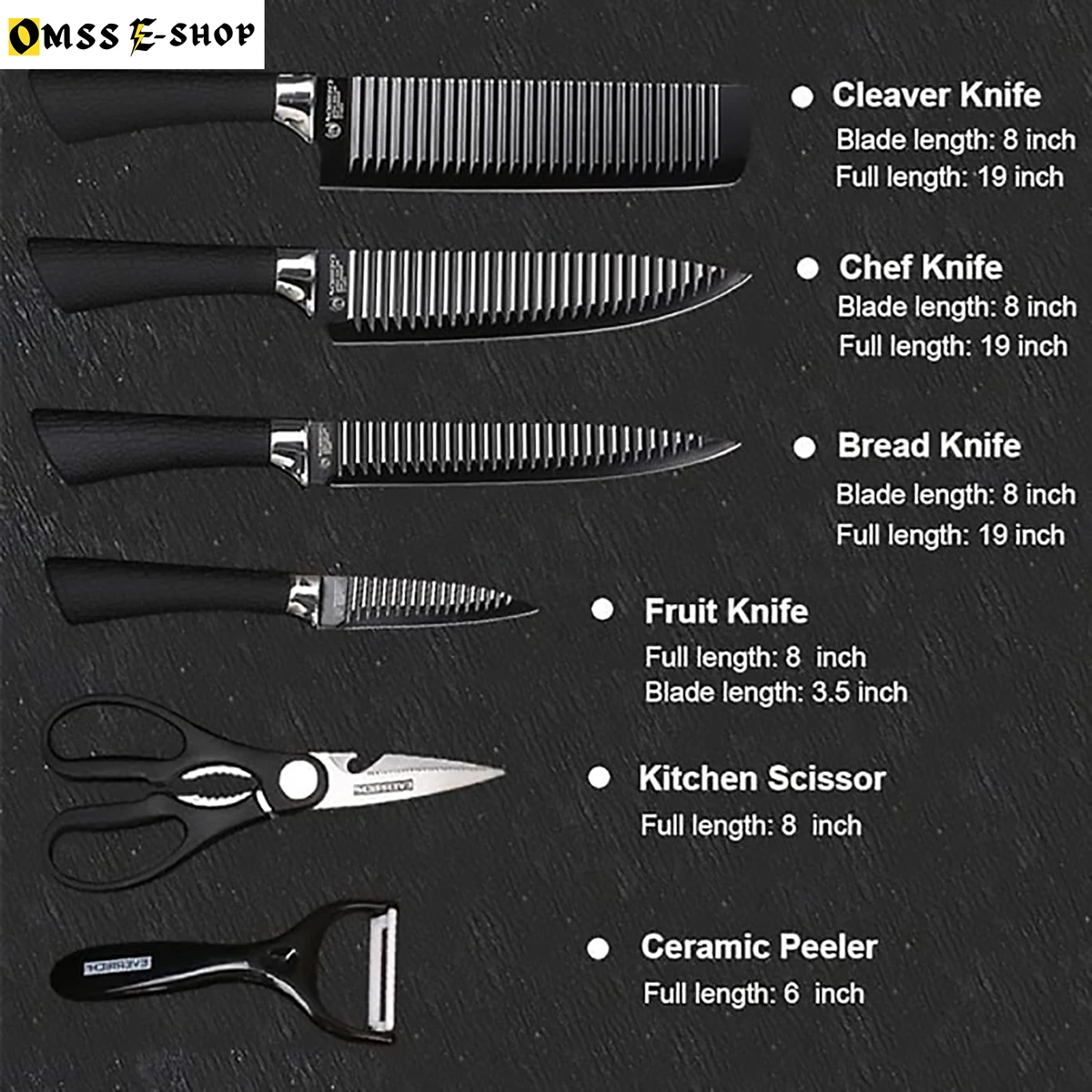 6PCS Kitchen Knife Set, Comfort PRO Series, HIGH Carbon Stainless Steel Knives, Kitchen Carving Cleaver Scissor Knife RP-600DH-RE