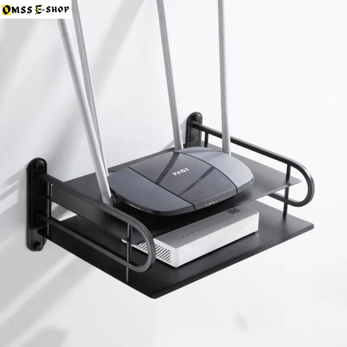 Black Metal Wall Mounted Multilayer Router Stand For Router, Speaker, Projectar, Fiber Modem, DVD players, Blu-ray players, game consoles, satellite TV box, cable TV box, sky box, etc. RP-490DH-RE