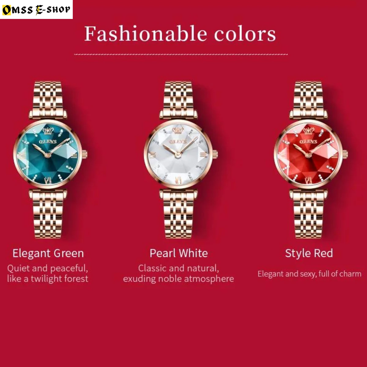 OLEVS 6642 Elegant Green, Pearl White, Style Red Analog Quartz Waterproof Luxury Watch for Women RP-1250DH-RE