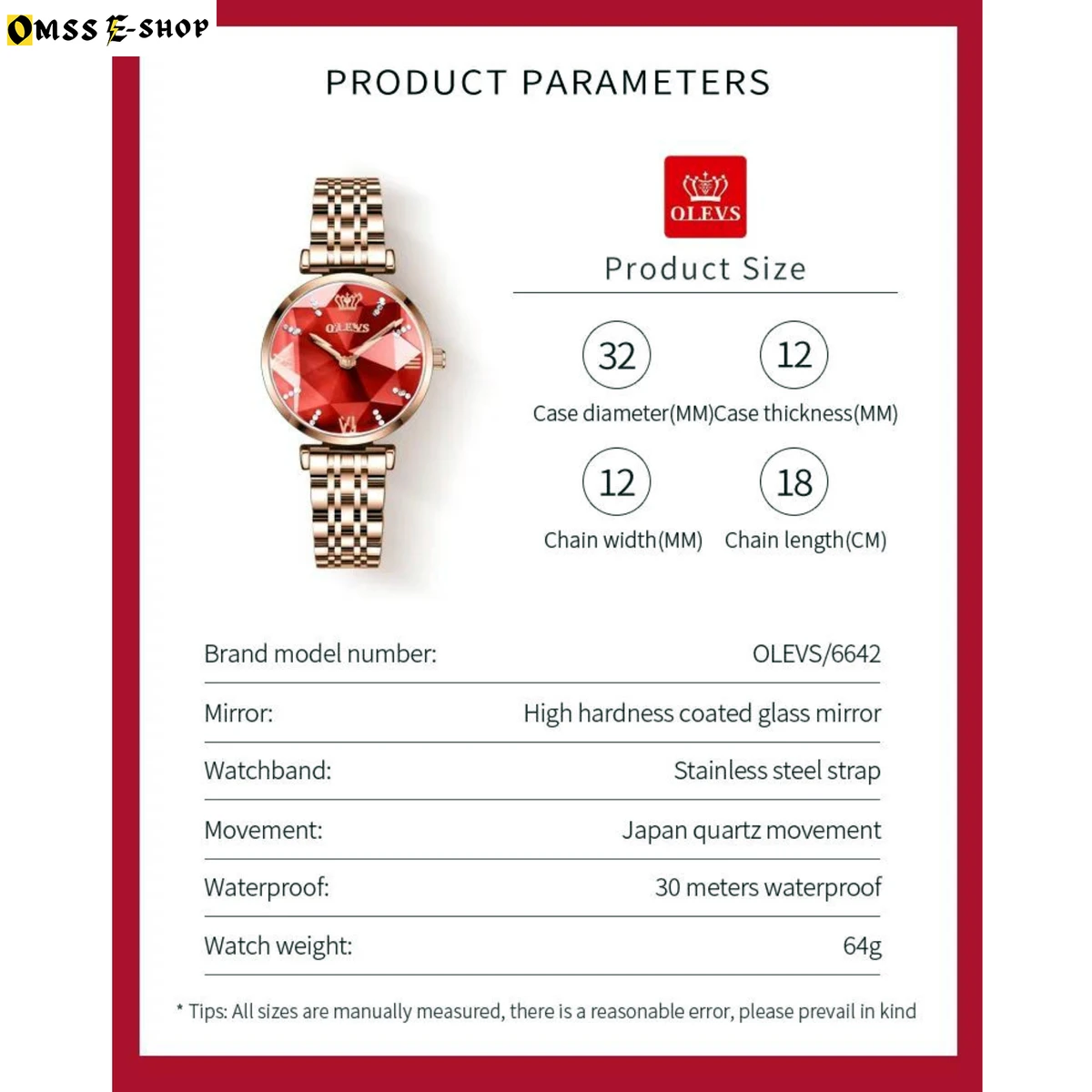 OLEVS 6642 Elegant Green, Pearl White, Style Red Analog Quartz Waterproof Luxury Watch for Women RP-1250DH-RE