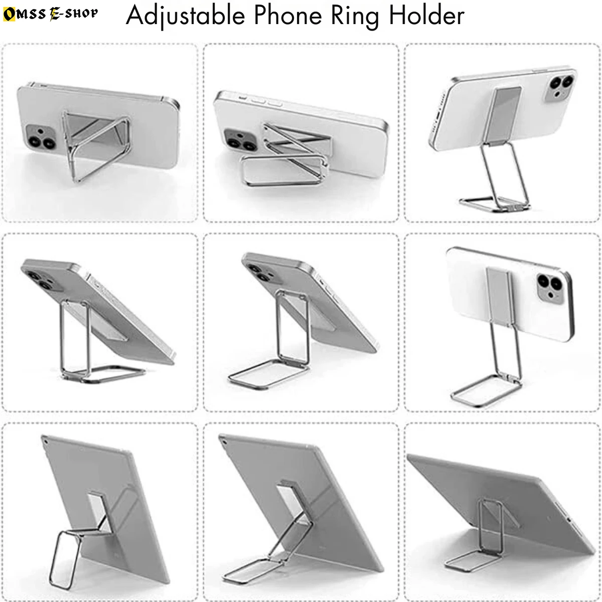 Adjustable All-in-One Mobile Phone Metal Foldable Grip Ring Holder