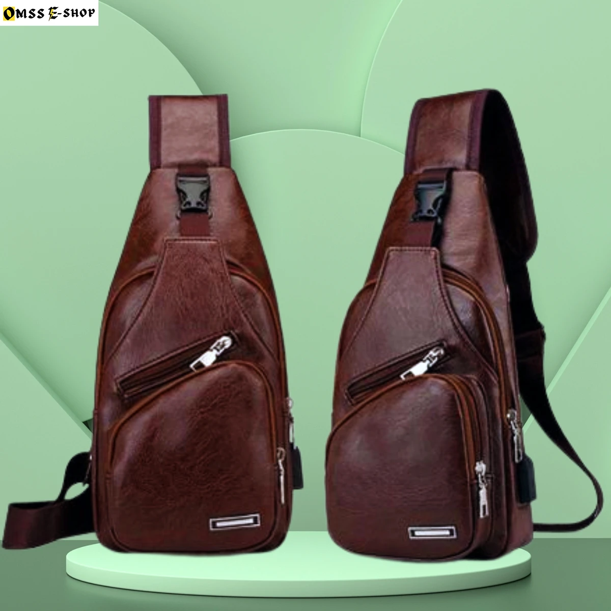 Generic Backpack Men's New Fashion USB Chest Bag Crossbody Package PU Leather Shoulder Bag Travel Chest Bag Men's Leather Sling Bag Chest Shoulder Medium (Brown)