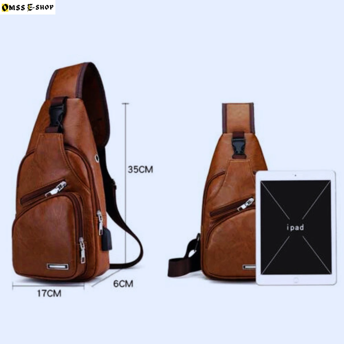 Generic Backpack Men's New Fashion USB Chest Bag Crossbody Package PU Leather Shoulder Bag Travel Chest Bag Men's Leather Sling Bag Chest Shoulder Medium (Brown)