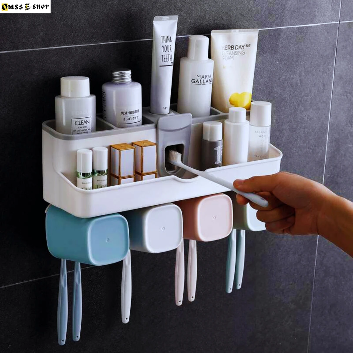 Wall Mounted Toothbrush Cup Holder with 4 Cups Toothbrush Storage Set Multi-Functional Slots Bathroom Organizer Stand