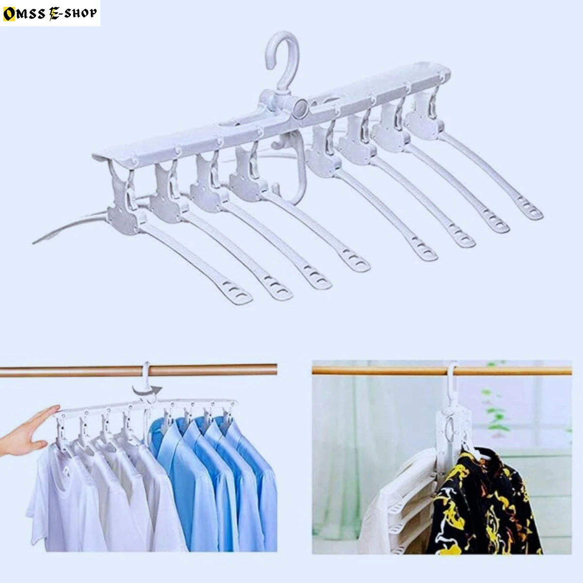 8-in-1 Innovative Magic Folding Clothes Hanger,360 Degree Rotating Hooks, Saving 70 Percent of the Space, Durable and Non-Slipping Foldable, 8 in-1 Closet Organizer Hanger