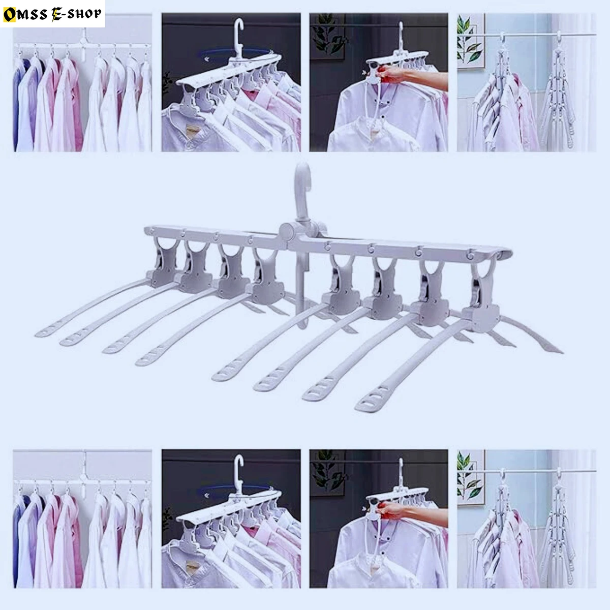 8-in-1 Innovative Magic Folding Clothes Hanger,360 Degree Rotating Hooks, Saving 70 Percent of the Space, Durable and Non-Slipping Foldable, 8 in-1 Closet Organizer Hanger