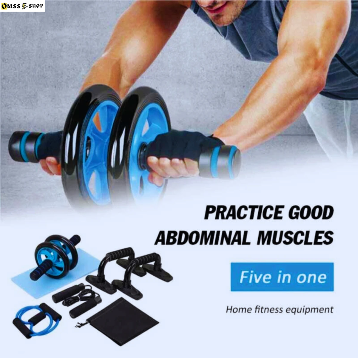 5-in-1 Home Training Ab Roller Wheel Kit Equipment and Fitness Invention Ab Roller Wheel Kit with Push-Up Bar and Jump Rope with Knee Pad