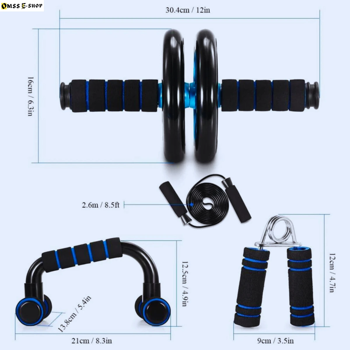 5-in-1 Home Training Ab Roller Wheel Kit Equipment and Fitness Invention Ab Roller Wheel Kit with Push-Up Bar and Jump Rope with Knee Pad