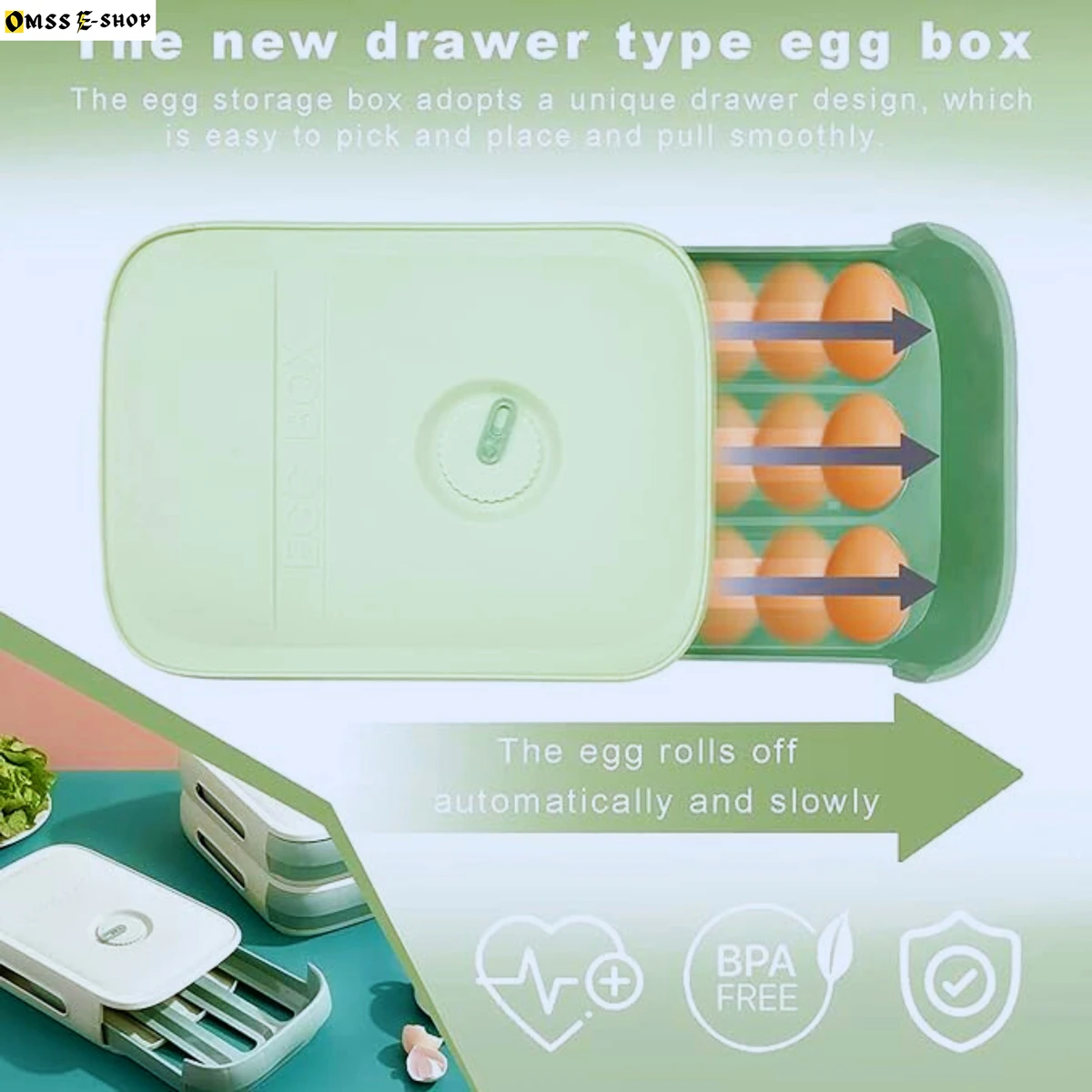 New Stackable Egg Holder Automatic Rolling Drawer Type Storage Box, Refrigerator Egg Tray, Space Saver Container, Egg Tray Container With Date Reminder, Egg Storage Container With Vent Design, Suitable For Kitchen Storage Tools