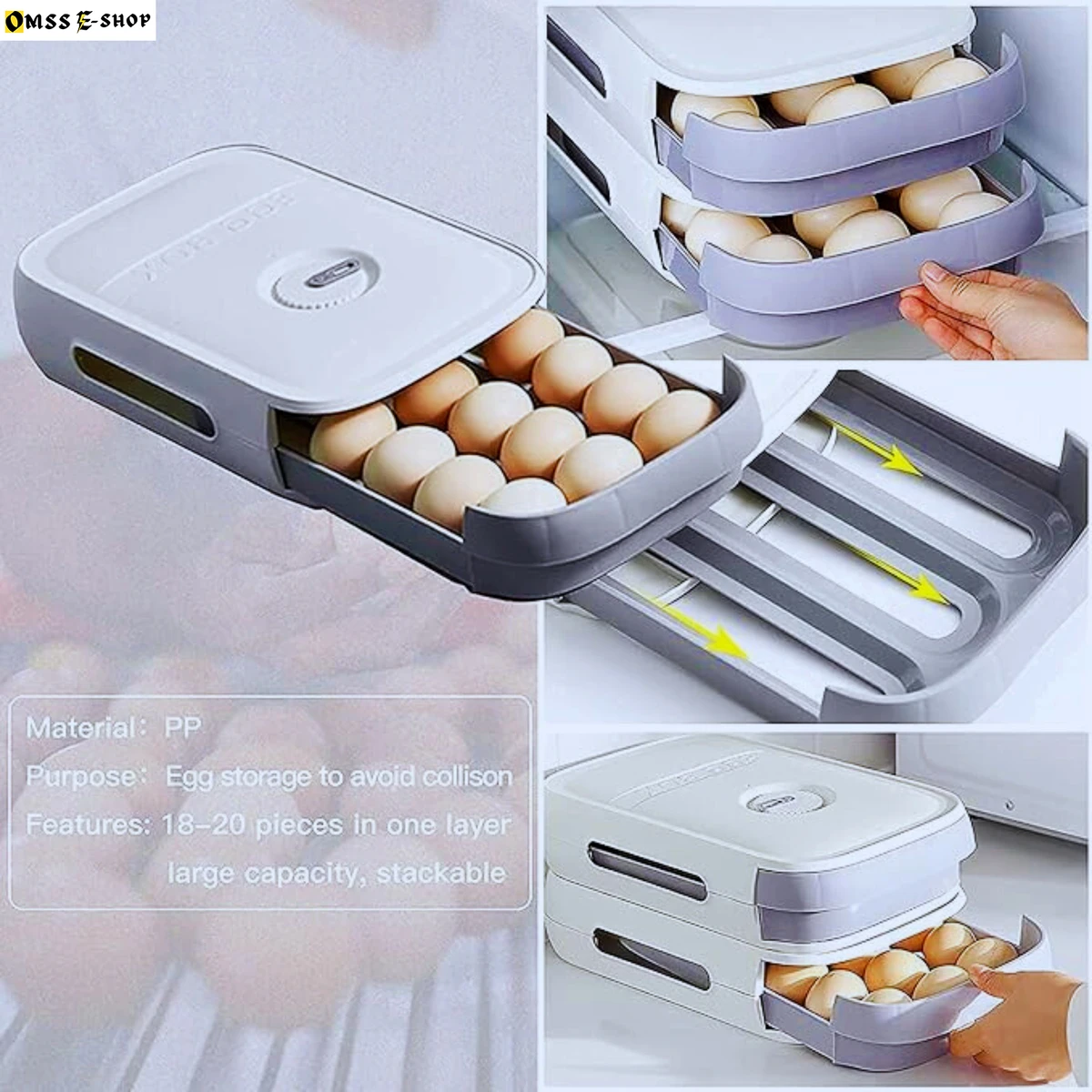 New Stackable Egg Holder Automatic Rolling Drawer Type Storage Box, Refrigerator Egg Tray, Space Saver Container, Egg Tray Container With Date Reminder, Egg Storage Container With Vent Design, Suitable For Kitchen Storage Tools