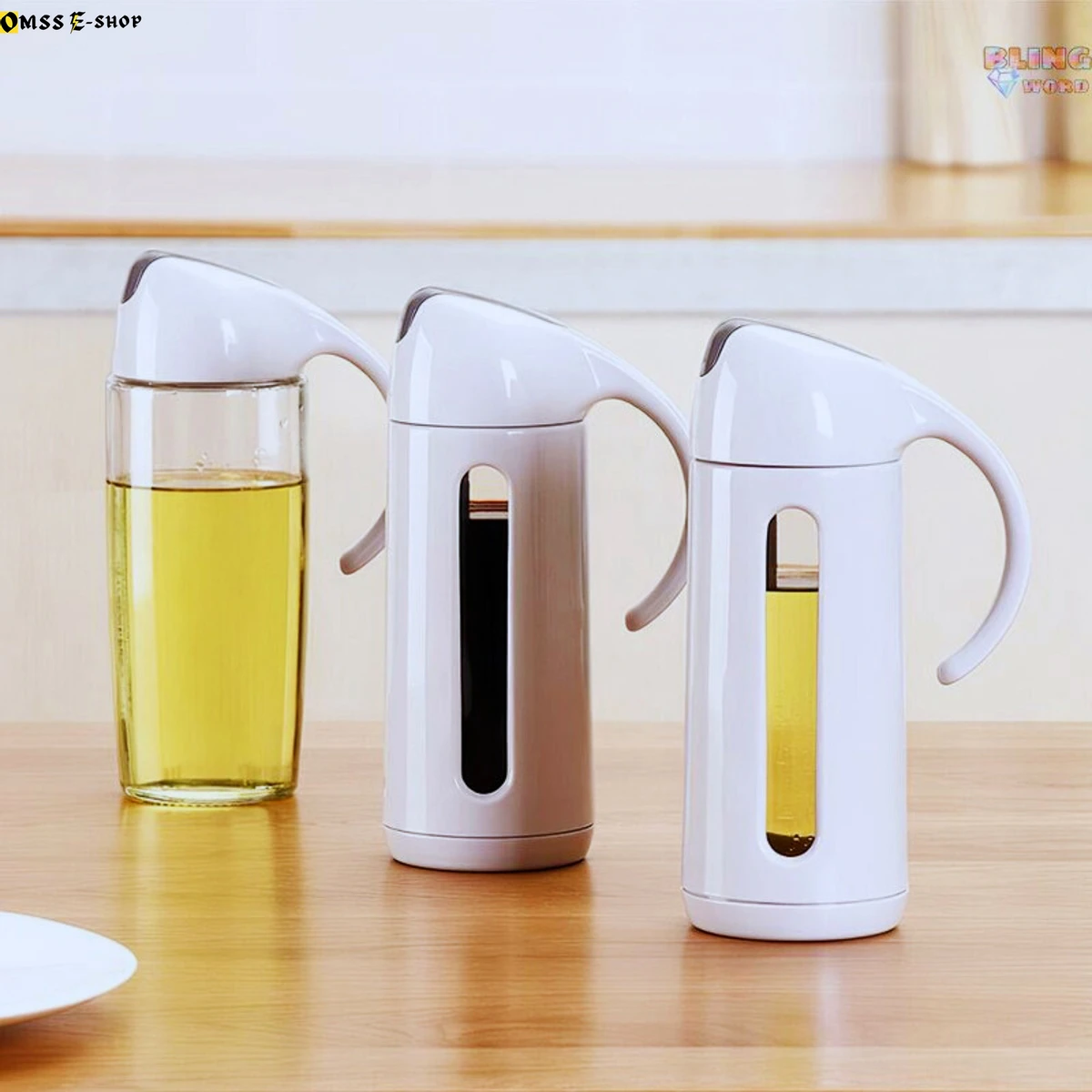 Oil Dispenser Automatic Flip Bottle for Kitchen Oil and Vinegar Oil Can Transparent Glass Container J-927