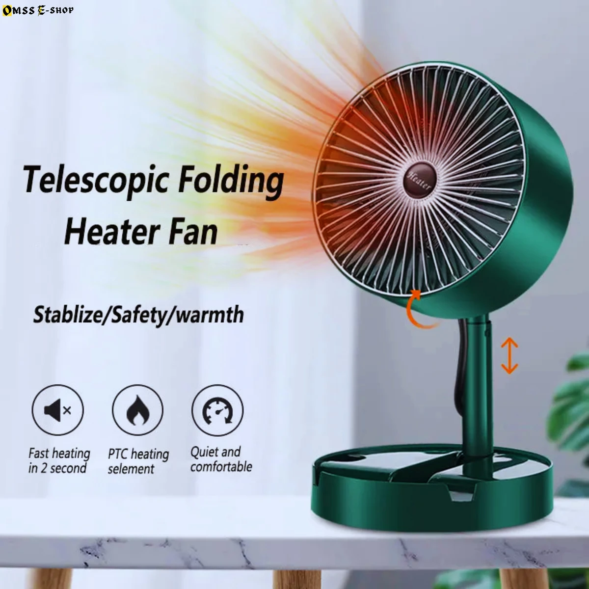 Foldable and Height Adjustable 180° Wide Angle Room Heater for Home-Office, Indoor Portable Fan Heater's Low Energy Silent