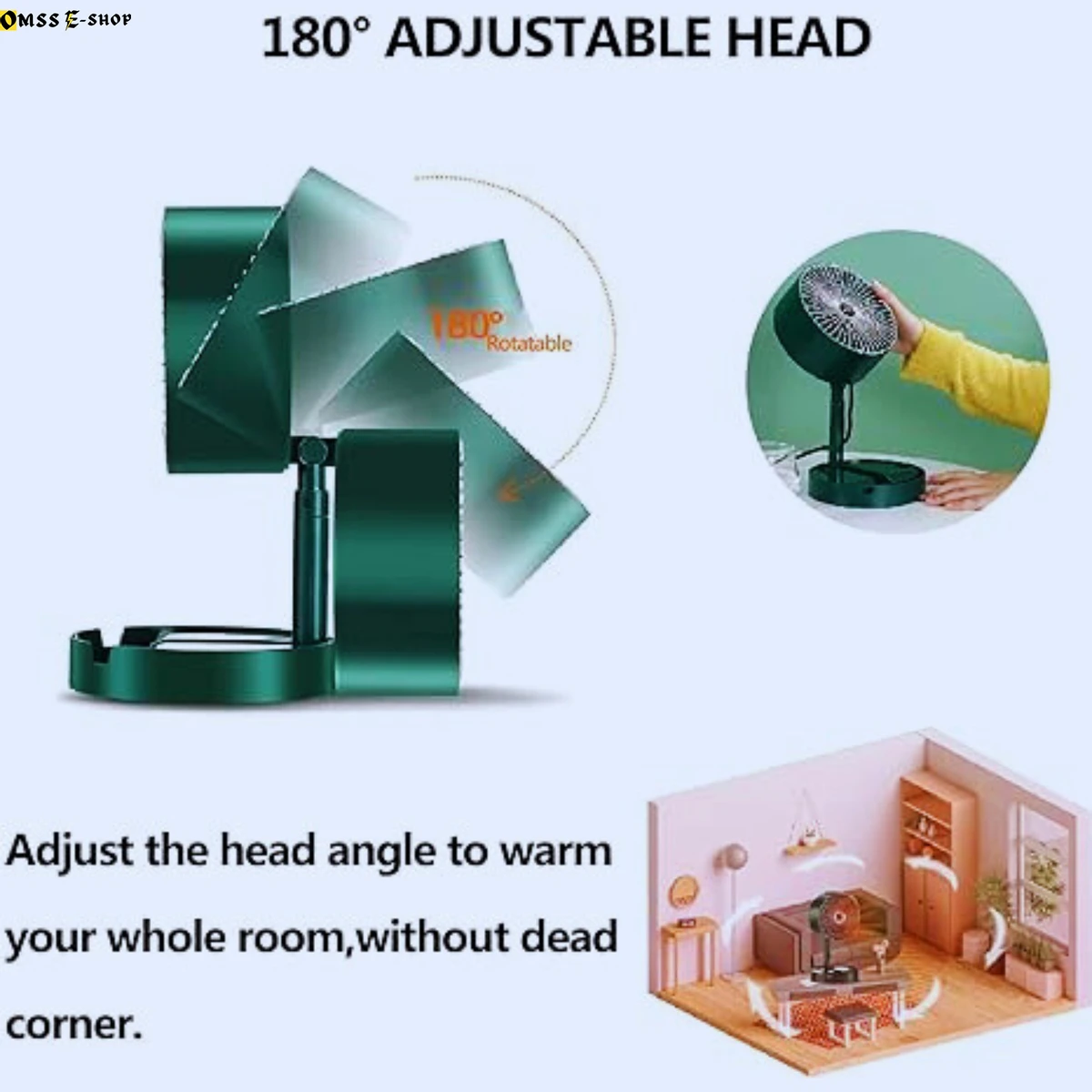 Foldable and Height Adjustable 180° Wide Angle Room Heater for Home-Office, Indoor Portable Fan Heater's Low Energy Silent